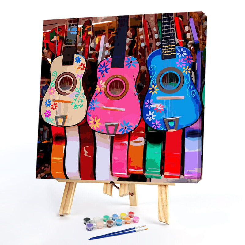 40x40cm Frameless Oil Paint By Numbers Color Guitar Paint Canvas Picture Crafts