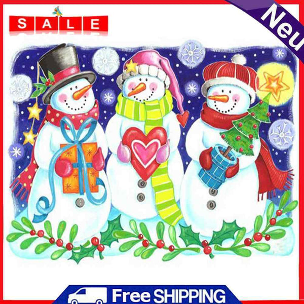 5D DIY Full Drill Round Shape Snowman Rhinestone Diamond Drawing for Bedroom