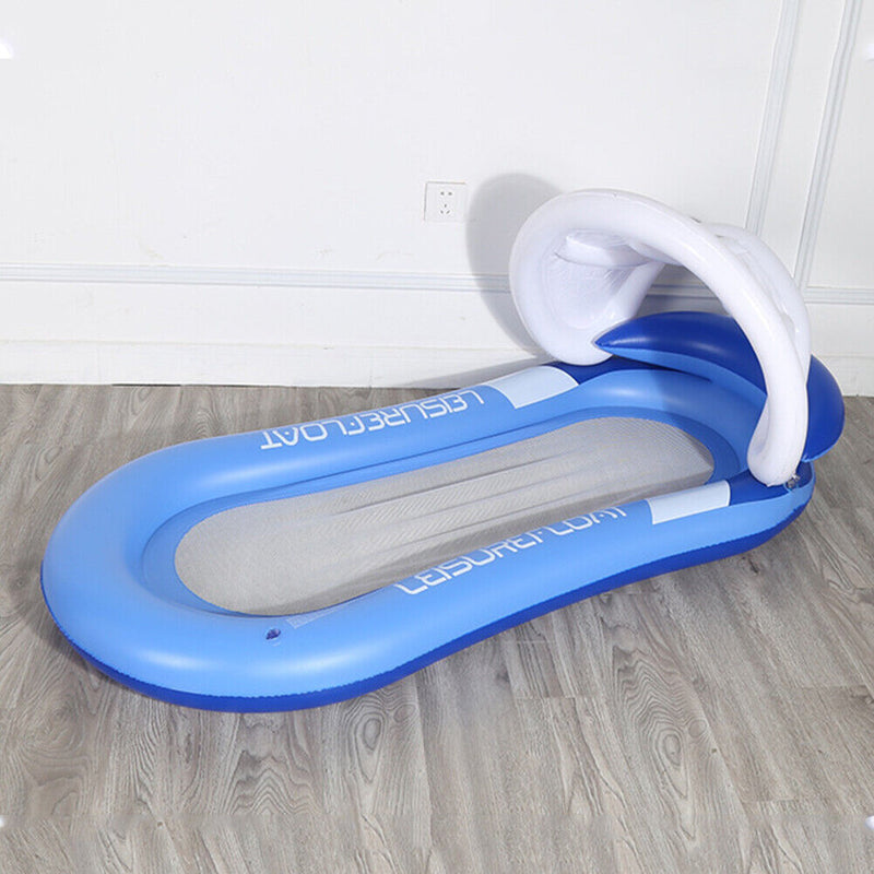 Foldable Inflatable Back Floating Row Sunshade Swimming Pool Lounger (Blue)
