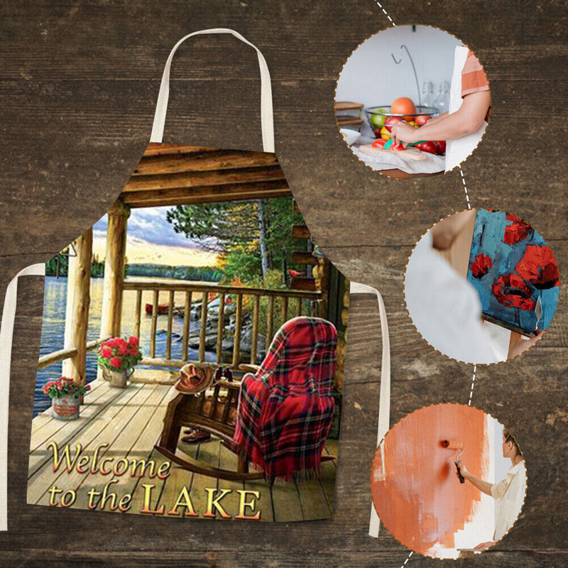 Lakeside Cabin Linen Apron Waterproof Kitchen Bibs Home Pinafore (68x55cm)