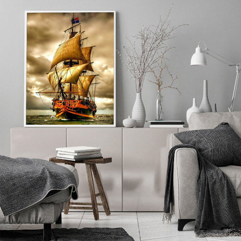 DIY Oil Paint by Numbers Sailboat Hand Painted Coloring Picture Gift Home Dec