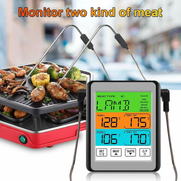 Digital Wireless 2 Dual Probe Meat Thermometer Cooker Kitchen Oven Grill Cookin`