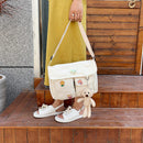 Women Preppy Style Multi Pocket Shoulder Bag Solid Color Casual Satchel Bag