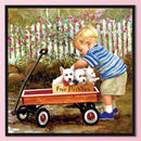 Full Embroidery DIY Canvas Stamped 11CT Cross Stitch Boy with Dogs Ornaments Kit