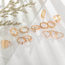 13pcs/set Novelty Women Rhinestone Letter Ring Hollowed Knuckle Rings Jewelry