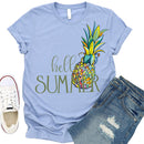 Art Letter Summer Pineapple T-Shirt (Light Blue L)