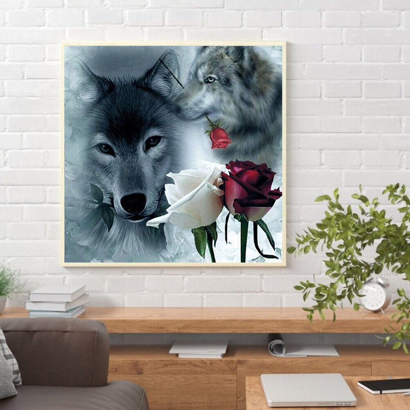 5D DIY Wolf Rose Full Round Diamond Painting Mosaic Picture Wall Rhinestone Kit