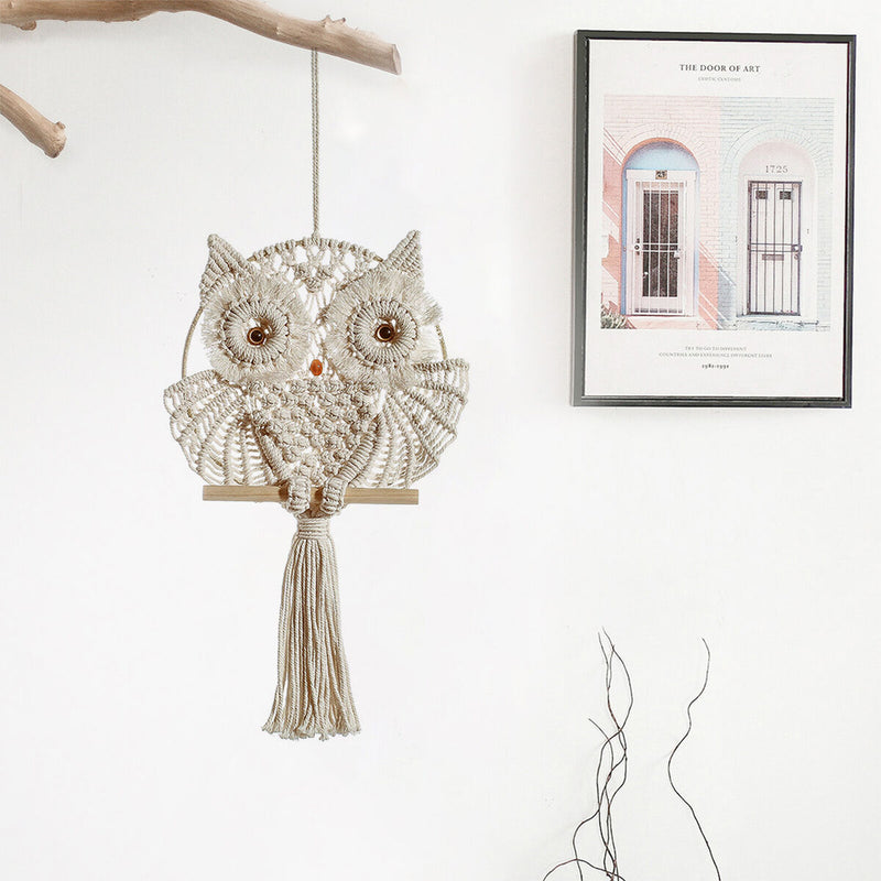 Braided Owl Cotton Pendant Wall Decoration with Cotton Rope Handmade Woven Ropes