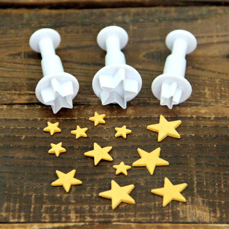 3pcs Silicone Star Plunger Fondant Mold Biscuit Cookies Cutter Cake Decor