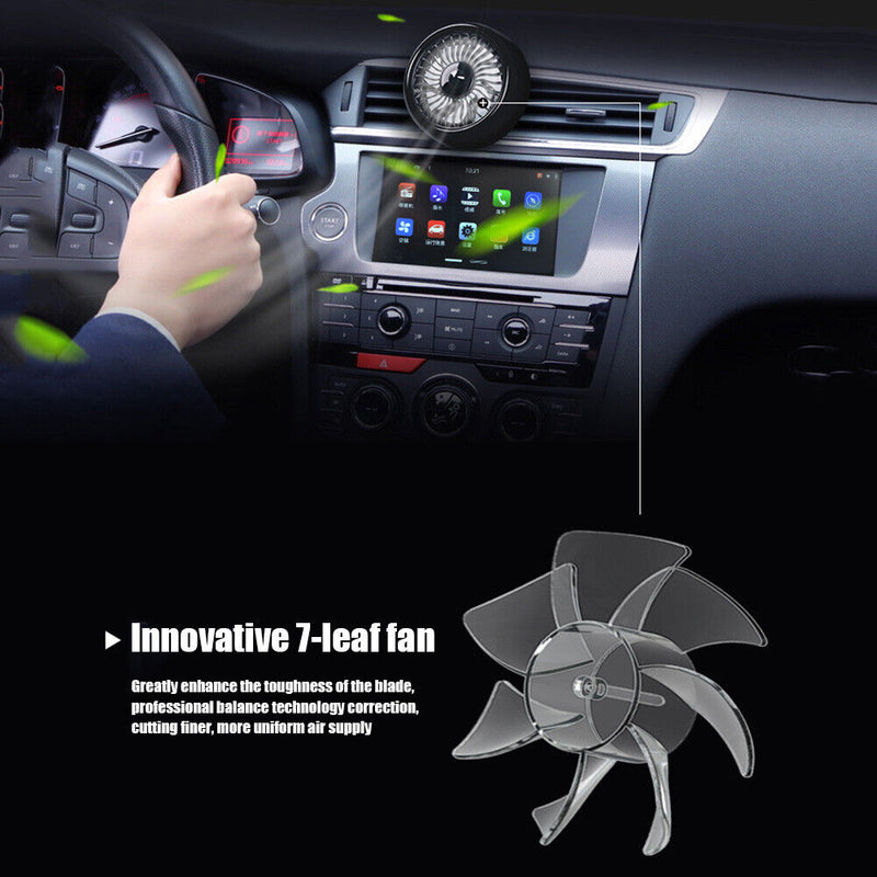 Car Fan 3-Speed 7-Blade USB Air Vent Clip Fan for 12V 24V Vehicle (Black)