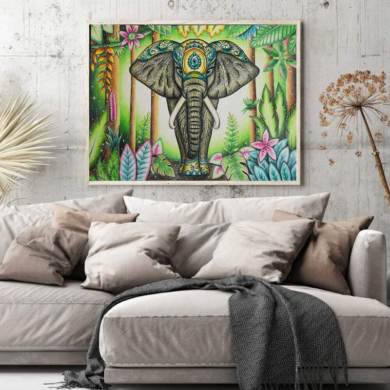 Elephant Acrylic Oil Paint By Numbers Canvas Drawing DIY Hand Painted Wall Art