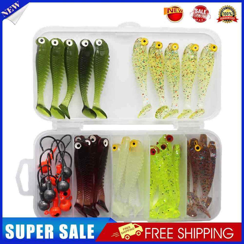 40pcs Soft Fishing Lure Kit Jig Head Hook Bait with Tackle Box (Style C)