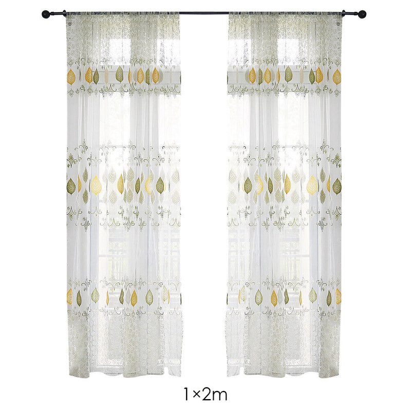 Sheer Leaf Printing Perforated Tulle Curtain Balcony Room Sliding Window Scre