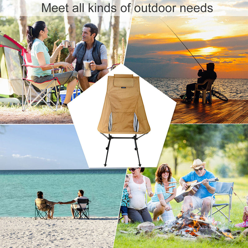 High Back Folding Chair - Side Storage Pocket & Carry Bag Waterproof Moon C