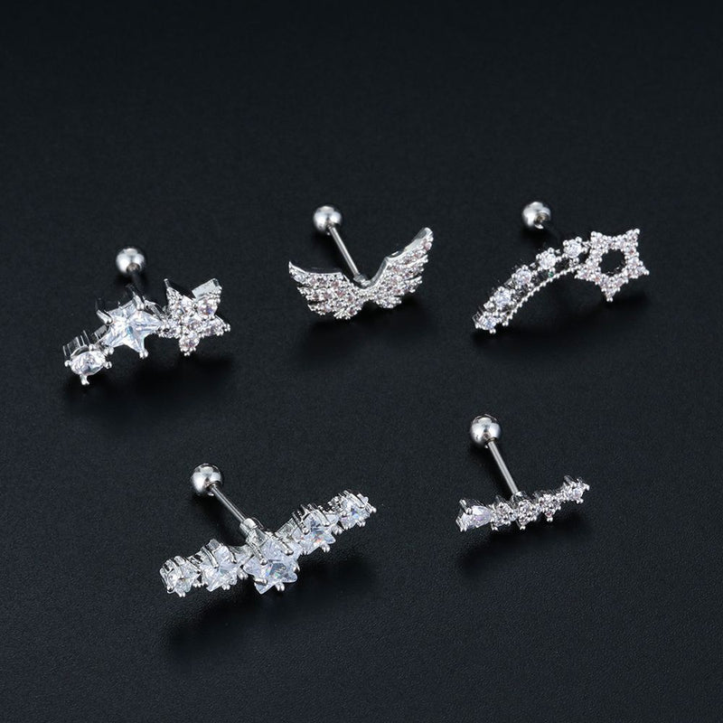 Wings Girls Body Jewelry Cartilage Helix Tragus Stud Earrings CZ Ear Piercing