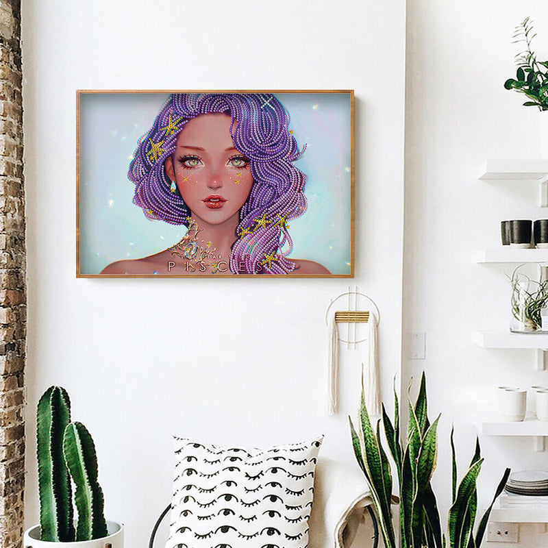 5D DIY Purple Hair Girl Special Shape Diamond Painting Rhinestone Picture