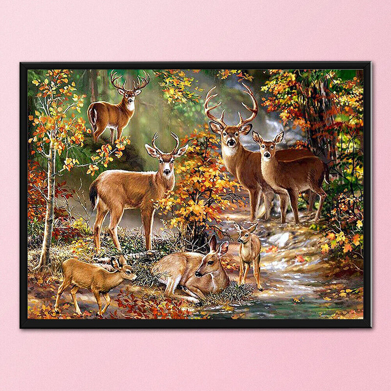 11CT Full Embroidery Forest Deer Herd Cotton Print Cross Stitch Home Decora