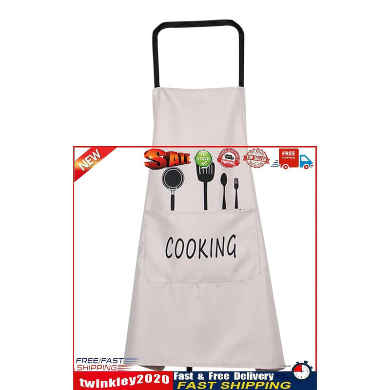 Kitchen Apron Waterproof Oil-Proof Cooking Chef Aprons with Pocket (White) Newly