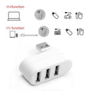 Mini Rotatable 3 Port USB Hub U Disk Reader Splitter for PC (USB 2.0 White)