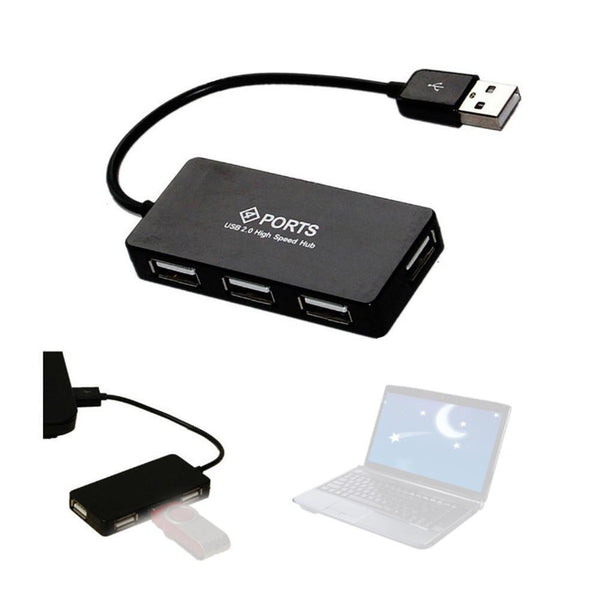 USB2.0 Mini 4-Port Splitter Hub For PC Notebook Computer Hot Speed Black K4X0