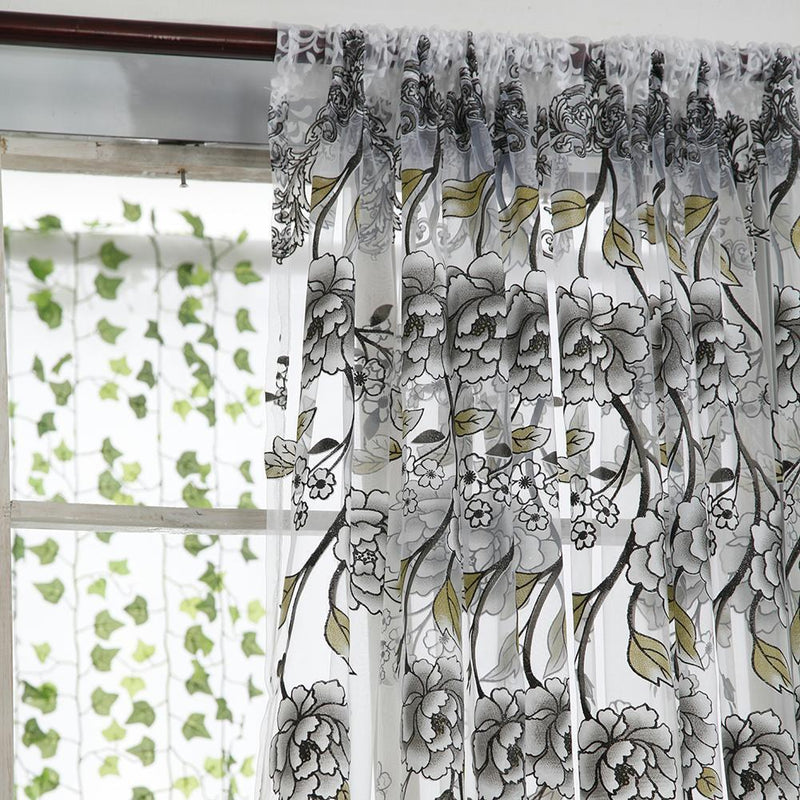 Peony Curtain Living Room Bedroom Home Door Window Curtain (Grey)