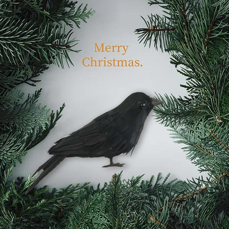 Halloween Black Feathered Crows Realistic Black Birds Ravens Props.