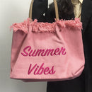 Canvas Tote Bags Embroidery Letters Women Class Daily Shopping Shoulder Handbags
