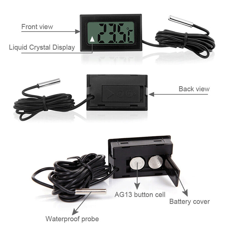 Thermometer LCD Temperature Meter Refrigerator Aquarium Monitor (Black) Newly