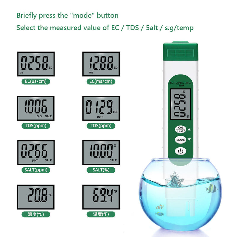Water Quality Tester Pen EC S.G Salinity Temp Tester for Household Drinking