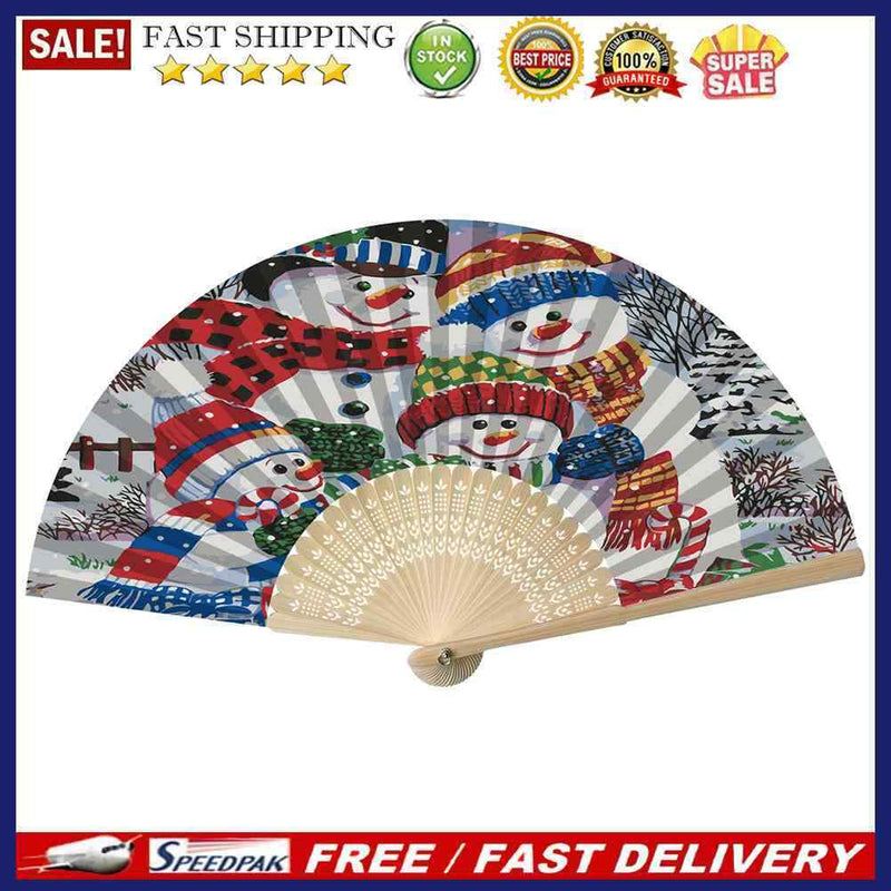 Hand Paint Oil Paint By Numbers DIY Christmas Snowman Drawing Handheld Fan Gift