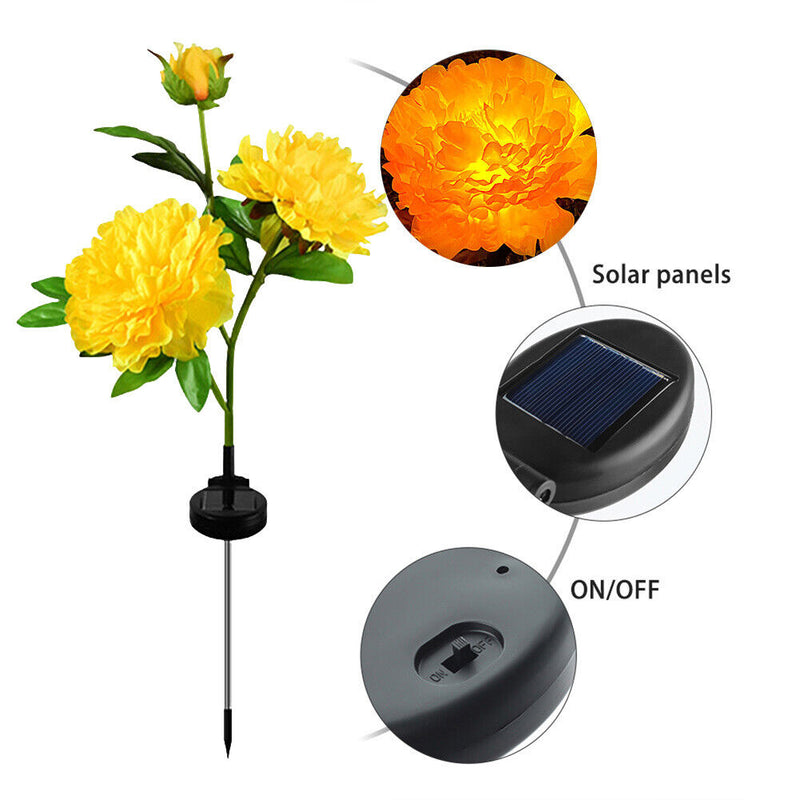 #A 3 Heads Solar Peony Flower Light Outdoor Patio Yard Pathway Garden Stakes Lam