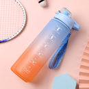 1000ml Sports Water Bottle with Time Marker Outdoor Fitness Cups (Blue) Newly