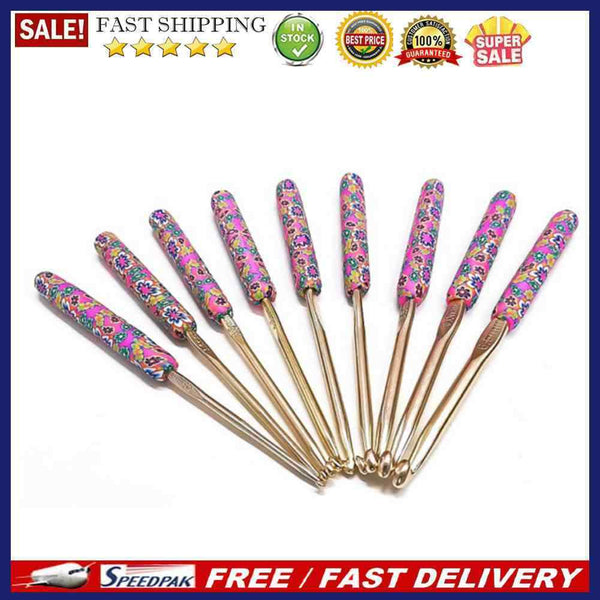 9pcs Aluminum Crochet Hooks Set Ceramic Handle Knitting Needles DIY Sewing