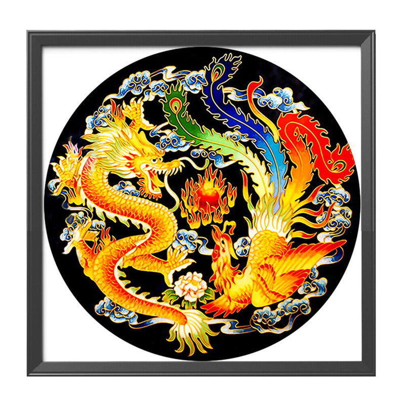 60x60cm 11CT Cross Stitch Kit DIY Stamped Dragon and Phoenix Needlework (B)