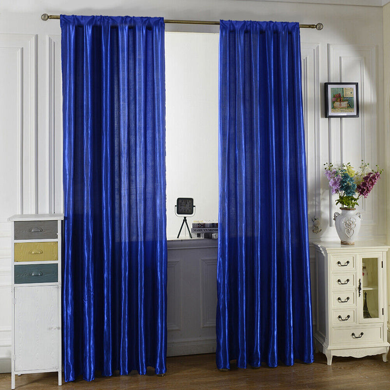 Modern Solid Color Satin Door Window Curtain Room Semi-shading Drape Curtai