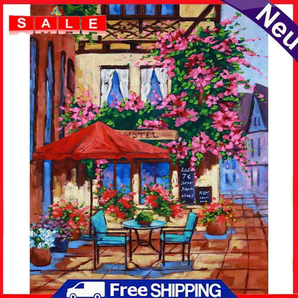 Street Corner Oil Paint By Numbers DIY Acrylic Painting on Canvas Frameless Kit