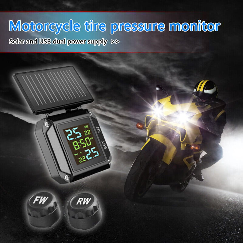Wireless Motor Tire Pressure Monitoring Solar Waterproof Motorcycle TPMS Kit