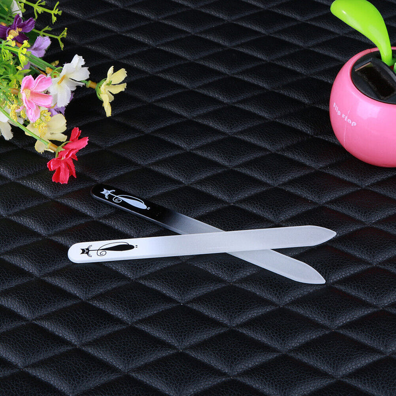 RLFS 2pcs/set Printed Double Sided Glass Nail File Manicure Polishing Nail