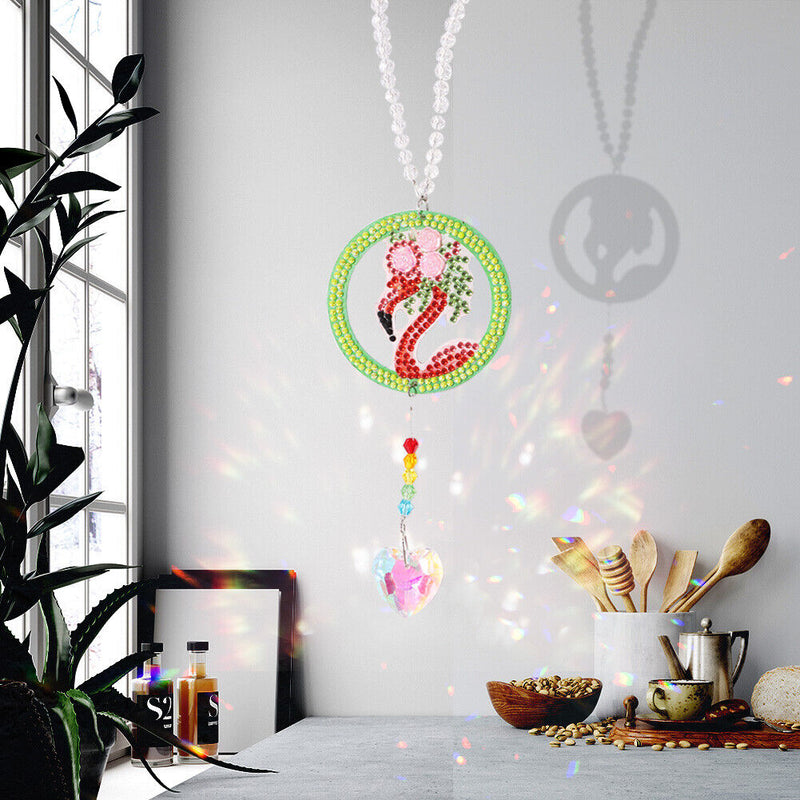 Bird Heart Prism Pendant Crystal DIY Rhinetone Painting Wall Hanging Wind Chi