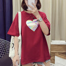 Cozy Women Fashion Love Heart Print Tops Summer Round Neck Half Sleeve T-shirts