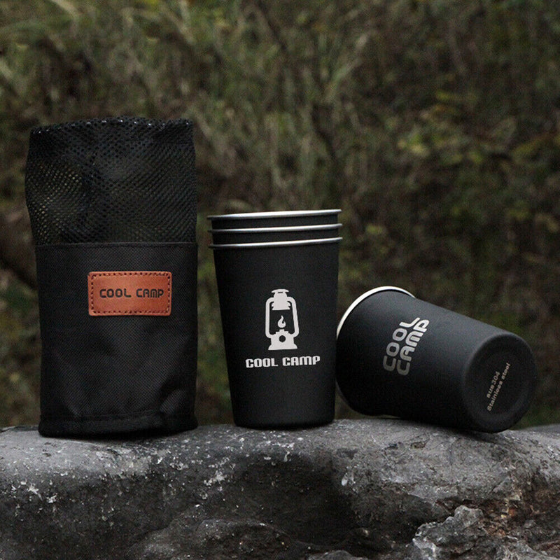 4pcs/lot 350ml Outdoor Camping Tableware Travel Cups Set Stainless Steel