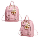 Women Student Preppy Style Cute Bear Pendant Bookbag Backpack(Pink)