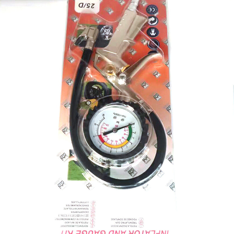 AUTO TRUCK TYRE TIRE AIR INFLATOR DIAL PRESSURE METER GAUGE COMPRESSOR TOOL