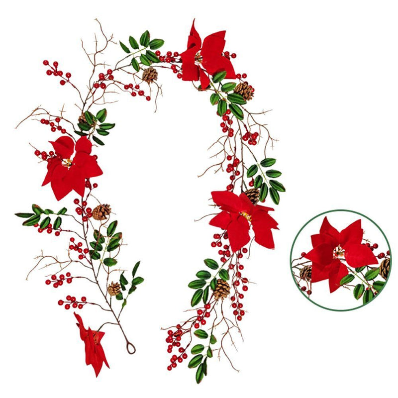 Decoration Plants Faux Red Fruit Eucalyptus Leaf Vines Pine Needle Pine Cone