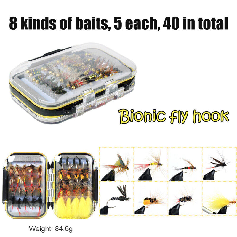 40pcs/Box Trout Fly Fishing Lure Dry Wet Flies Nymphs Fishing Artificial Bait