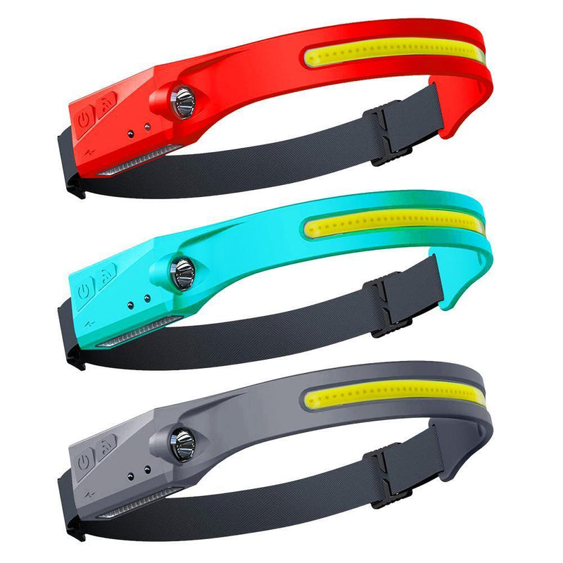 COB LED Headlamp Sensor Headlight Rechargeable Outdoor Work Light (2 Red)