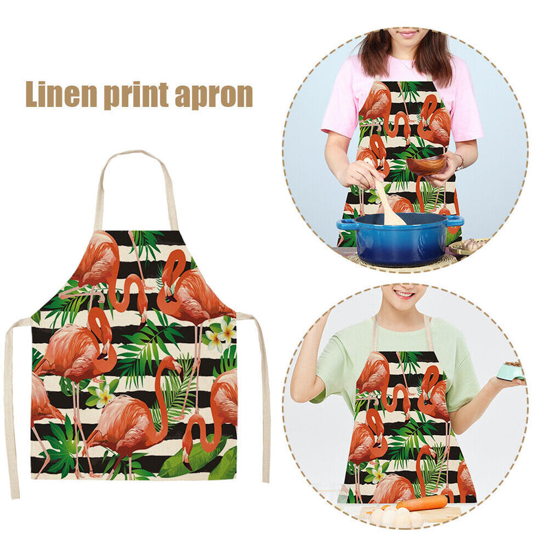 Kitchen Linen Apron Stripe Flamingo Print Home Restaurant Cooking Baking Bi