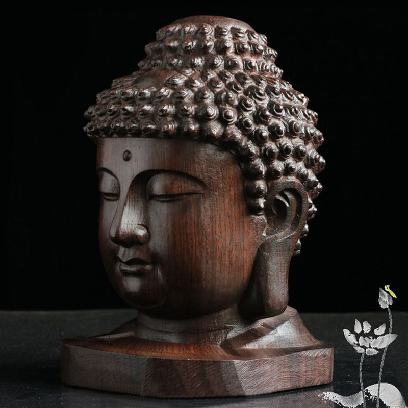 Decoration Sakyamuni Head Redwood Crafts Buddha Statue Tathagata Sculpture