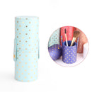 PU Leather Stars Printing Makeup Brush Holder Portable Cosmetic Cup (Blue) Newly