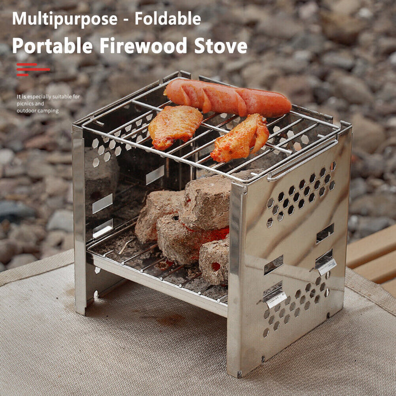Camping Mini Folding Firewood Stove Double-Layer Charcoal Burning Stoves Newly